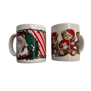 Vintage Christmas Santa & Teddy Bear Mugs Set Of 2 HF Houston Foods World Bazaar